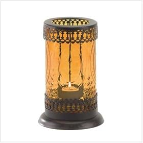  Standing Amber Glass Moroccan Lantern Candle Holder [Misc.]