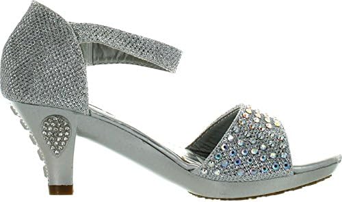 Lucita Girls Dress Shoes Jan-2Km Rhinestone Heel Platform Dress Sandals Silver,Silver,12