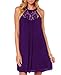 Aolakeke Women's Sleeveless Halter Lace Patchwork Loose Casual Mini Chiffon Dress,Purple,Large