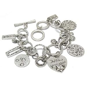 Buy Silvertone Live Love Laugh Follow Your Heart Charm Toggle Bracelet by PammyJ Bracelet