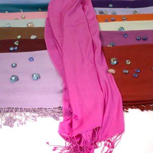 Silk Pashmina Shawl in blend of 50% Pashmina and 50% Silk with Tassels / Fringes in 36 Colors