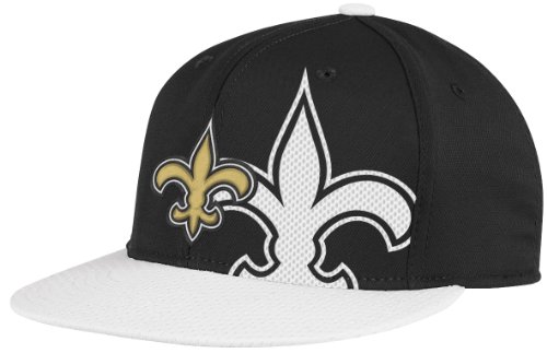 NFL Men's New Orleans Saints End Zone 2 In 1 Flat Visor Flex Hat - Tw80Z (Black, Large/X-Large)