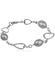 By Joy Jewelry Sterling Silver Heart and Pearl Bracelet, 7.5"