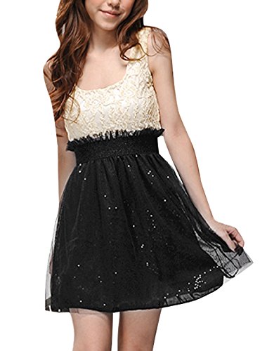 Allegra K Women Sleeveless Sequin Mesh Lace Party Cocktail Mini Skater Dresses