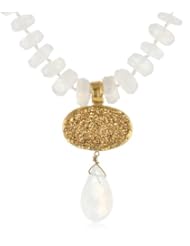 Nava Zahavi Moonstone Pyrite Wrapped In 24K Gold Drop Necklace