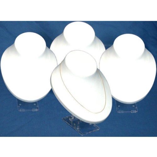 4 White Necklace Jewelry Displays Busts Chain Holders