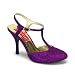 3 1/2 Inch Heel Purple Glitter Sandal Pump Shoes Sexy High Heel T-Strap Shoes