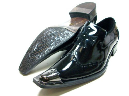 Mens Black Designer Metal Tip Slip On Loafer Dress Shoes d Aldo Styled in Italy