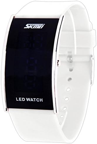 AMP MART Water Resistant LED Digital Display Alloy Case Silicone Band Arced Dial Sport Electronic Wrist Watch Elegant Designed Fancy High Quality Blue LED Digital Silicon Sport Wrist Watch (White)