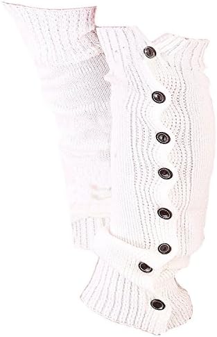 Women's Retro Chic Buttons Trim Winter Warm Leg Warmers Socks Toppers Cuffs (White)