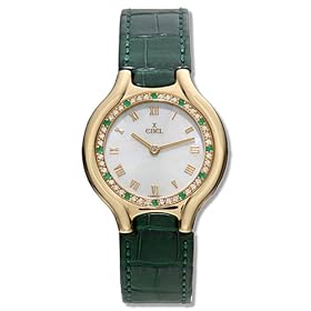 Ebel Mens Solid 18k Gold and Diamond Beluga with Sparkling Diamond and Genuine Emerald Accents... by Ebel