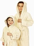 Royal Resort Collection: Luxury Hooded Robe - Terry Loop Kids Bathrobe, 100% Turkish Cotton, Color: Natural Beige, Size: (7-11 yo), UNISEX