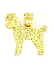 Poodle Dog Charm Diamond-Cut 14k Gold 17mm