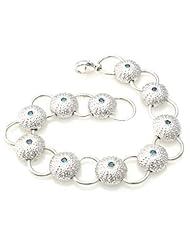 Handmade Rhodium Plated Over Sterling Silver Sea Urchin Link Bracelet with London Blue Topaz Gemstones