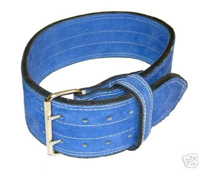 4", Double Buckle, Leather Power Weight Lifting Belt: Blue, Medium 26-34"