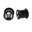 Black Acrylic Single Flare Plug - Skull Logo - 00g - Sold as a Pair