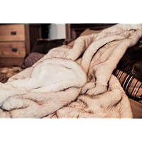 White Arctic Fox Faux Fur Throw Blanket Rug Brown-tipped with Silky White Short Pile Faux Fur Backing - Large Size