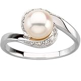 14K White Gold Freshwater Cultured Pearl and Diamond Ring