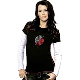 Majestic Threads Portland Trail Blazers Women's Double Layer Thermal Long Sleeve T-Shirt W/ Swarovski Crystals Large