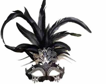 Classic Vintage Venetian Grand Swan Mask Design Laser Cut Masquerade Mask for Mardi Gras Events or Halloween - Black w/ Decorative Feathers