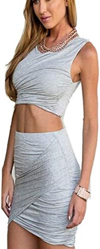 Finejo Womens Two Piece Bodycon Bralet Crop Top Skirt Set Bandage Midi Dress M