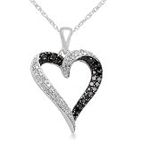 41CJ4CAb1UL. SL160  10k White Gold Black and White Diamond Heart Pendant (1/3 cttw, I J Color, I3 Clarity), 18