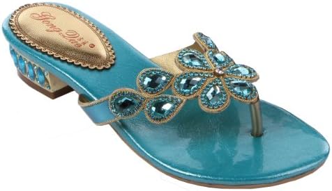 Abby Womens Comfort Flip Flops Fashion Leather Low Heel Sandals Blue US Size8
