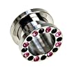 Stainless Steel Screw-on Flare Flesh Tunnel with Pink/Black CZs - 3/4" - Sold as pair