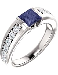 14K White Gold 5.00x5.00mm Princess Cut Iolite and Diamond Ring -- LIFETIME WARRANTY