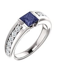 Platinum 5.00x5.00mm Princess Cut Iolite and Diamond Ring -- LIFETIME WARRANTY