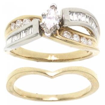 1 Carat Diamond 14K Two Tone Gold Engagement and Wedding Ring Set