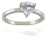 14K White Gold Genuine Trillion White Topaz Milgrain Ring