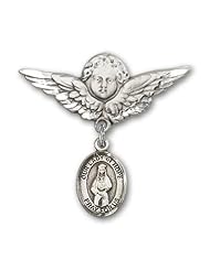 Sterling Silver Baby Badge with Our Lady of Hope Charm and Angel with Wings Badge Pin