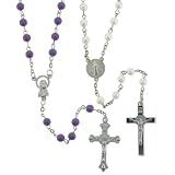 Set of 2 Rosaries in Purple and White Colors - St. Benedict Centerpiece and 4mm Beads - 28''Necklace, 19'' Overall Length
