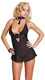 Black Lingerie Babydoll Set - Sexy See Through Baby Doll Sleepwear and Thong