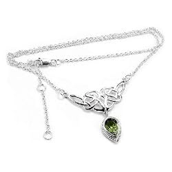 Sterling Silver Celtic Knot Knotwork Necklace with a Bright Green 7x10mm Peridot