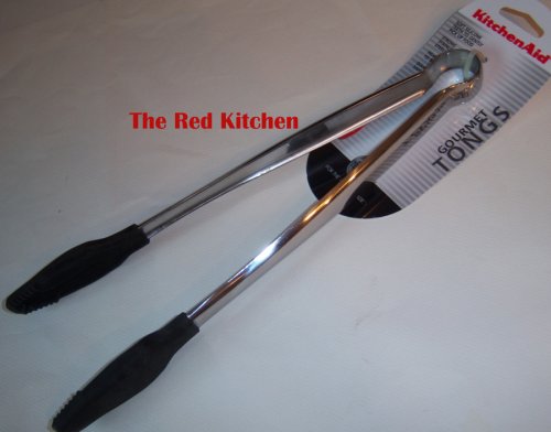 KitchenAid Gourmet Stainless Steel Tongs with Black Silicone Tips