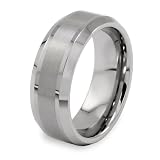 Brushed and Polished Beveled Edge Tungsten Carbide Ring (8.0 mm)- Sizes 8-13