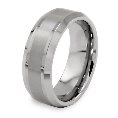 Brushed and Polished Beveled Edge Tungsten Carbide Ring (8.0 mm)- Sizes 8-13