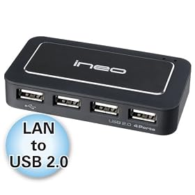 ineo I-NC04, Network USB Hub, Printer Server, Sharing data via LAN,USB X4 ports, (Household/ Small Business use Preferred)