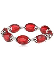 1928 Jewelry "Red Carpet" Hematite Siam Red Stretch Bracelet