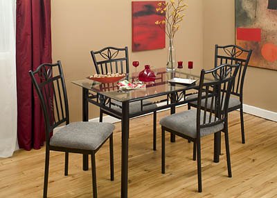 5 Pc Lily Glass Dining Set - Black