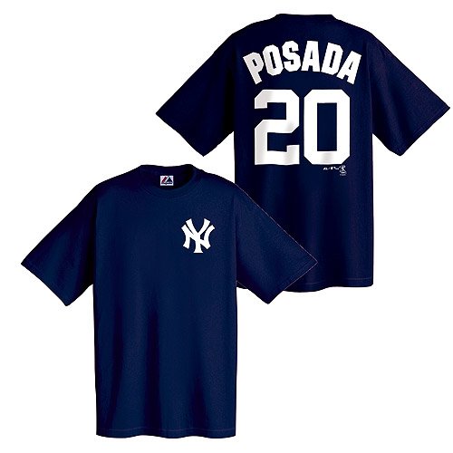 New York Yankees Jorge Posada Player Name & Number Youth T-Shirt by Majestic Athletic - Navy Small