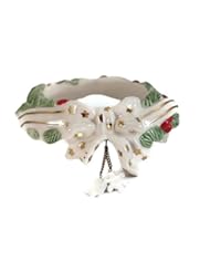 Home: Holiday White and Gold Bow with Holly Berries Candle Ring for Glass Jar Candles - Candle Toppers