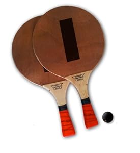 2 Professional Israeli Beach Racquet Matkot Paddles + Ball + Pro Hand Grip (Red)