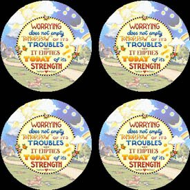 Click here to buy MARY ENGELBREIT 4 Stone COASTERS - WORRYING - New! by Thirstystone.