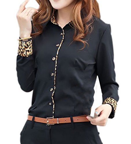 Amoin Women's Career Black/White Leopard T Shirt