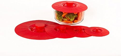 Silicone Suction Lids, Food Covers. Suction Seal Works on Cups, Bowls &amp; Pots, Set of 5 in Red