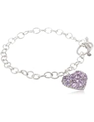 Sterling Silver Amethyst Heart Bracelet, 7.25"