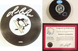 Mario Lemieux Pittsburgh Penguins Autographed Logo Hockey Puck